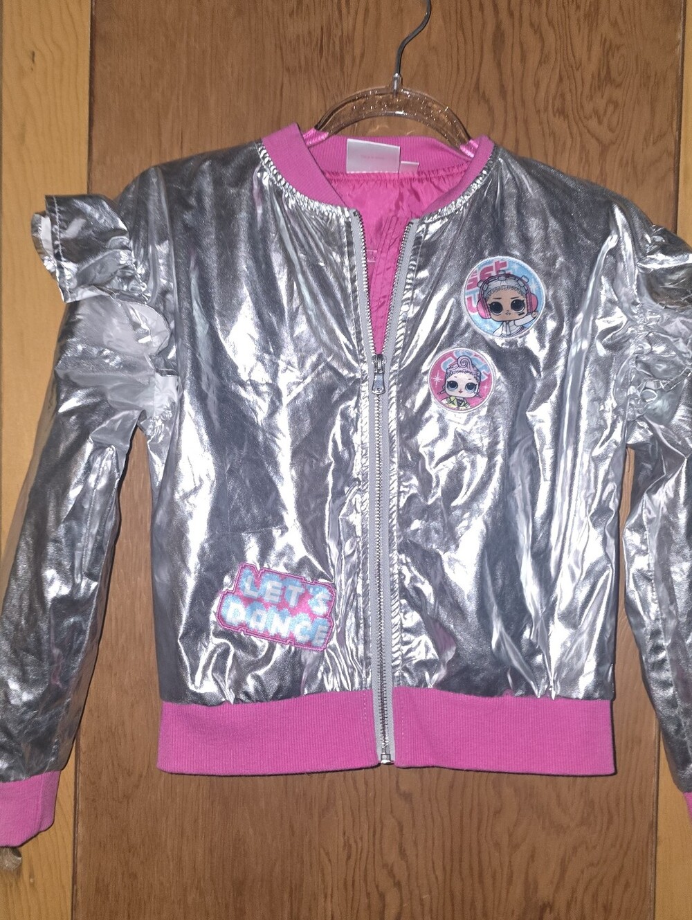 LOL M(7-8) little girls zip front pink and silver jacket new no tags